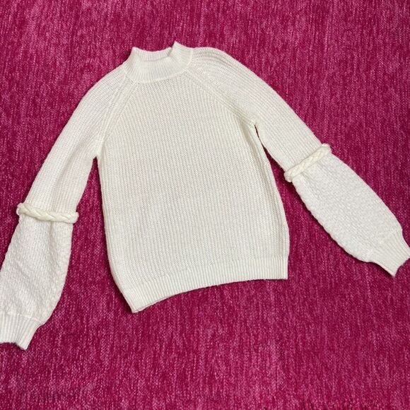 Belle by Belldini Mock Neck Sweater Braid Trim Ivory Size Large - Picture 1 of 9